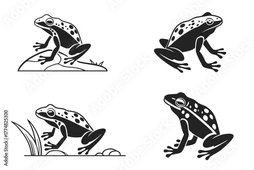 Minimalist blue poison dart frog icon set