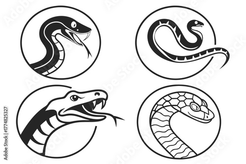 Eight minimalist boa constrictor icons in black and yellow