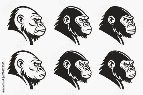 Bold minimalist gorilla face icon set with yellow and black accents