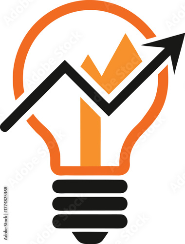 This captivating logo showcases a bright orange lightbulb with a bold black arrow pointing upwards, symbolizing innovation and growth