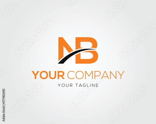 Free Download Orange N B monogram with vector template black swoosh and company name text logo letter - GFXLoad
