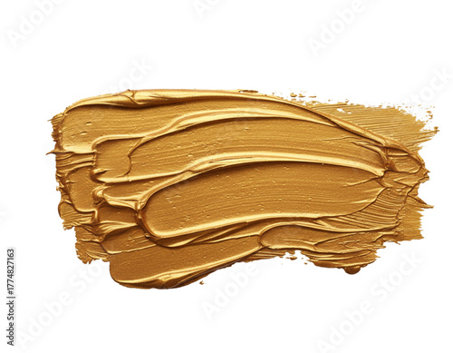 Abstract Gold Glitter Brush Stroke Swirl, Transparent Background - Textured Gold Acrylic Brush Stroke, Rich Paint Detail on Transparent Background