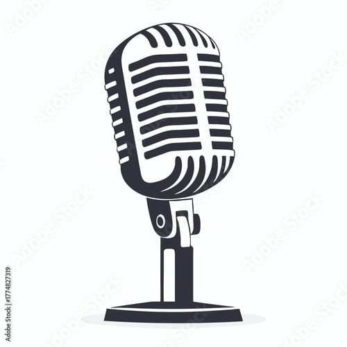 Classic microphone silhouette shines against a bright backdrop, creating a timeless audio symbol
