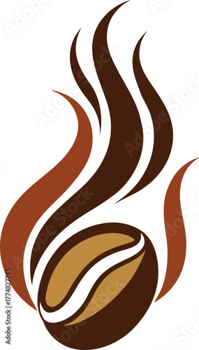 A captivating coffee bean emblem with stylized steam swirls, set against a clean white backdrop, evoking the rich aroma and comforting warmth of a freshly brewed cup