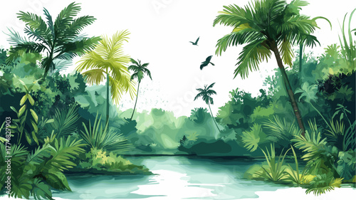 Amazon rainforest. Amazon rainforest hand drawn watercolor illustration