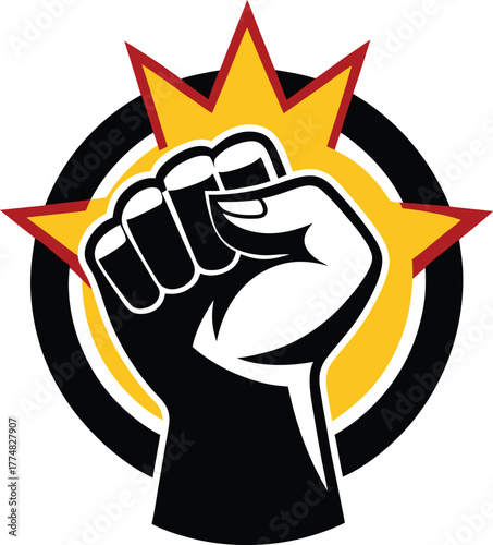 Empowerment logo featuring a clenched fist with a starburst, symbolizing strength, resistance, and determination for social change and positive impact