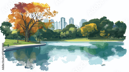 Ibirapuera Park. Ibirapuera Park hand drawn watercolor illustration