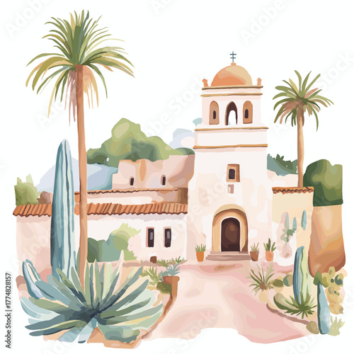 Larco Museum. Larco Museum hand drawn watercolor illustration