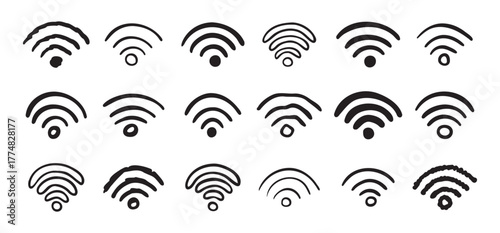 Hand drawn wifi icon set. doodle wi fi sign collection. Drawing Wi-Fi