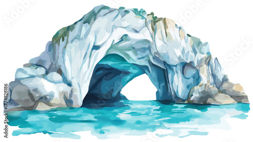 Marble Caves - Capillas de Marmol. Marble Caves - Capillas de Marmol hand drawn watercolor illustration