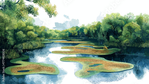 Pantanal Wetlands - Mato Grosso. Pantanal Wetlands - Mato Grosso hand drawn watercolor illustration
