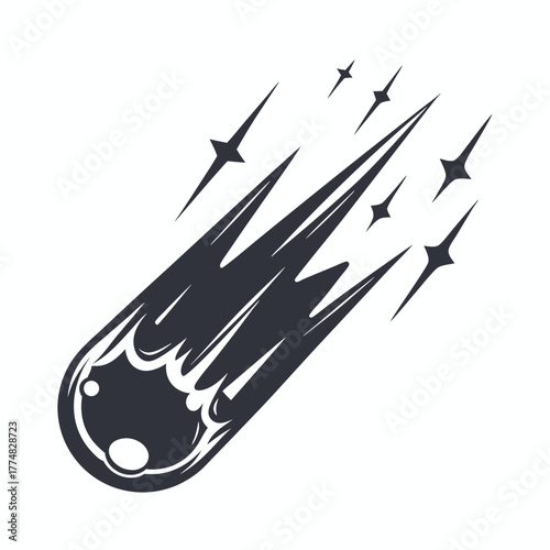 Dark meteor streaks across the sky leaving a trail of stars behind its path