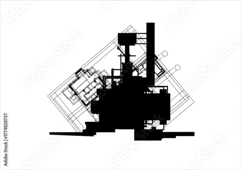 Abstract black architectural blueprint generative ai