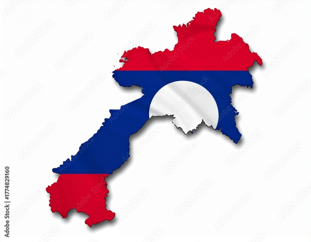 Obraz premium Laos Map with Lao Flag Colors and White Disc on White Background 3D Render