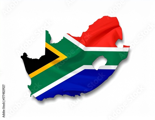 South Africa Map with South African Flag Colors on White Background 3D Render