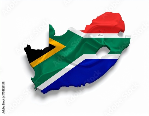 South Africa Map with South African Flag Colors on White Background 3D Render