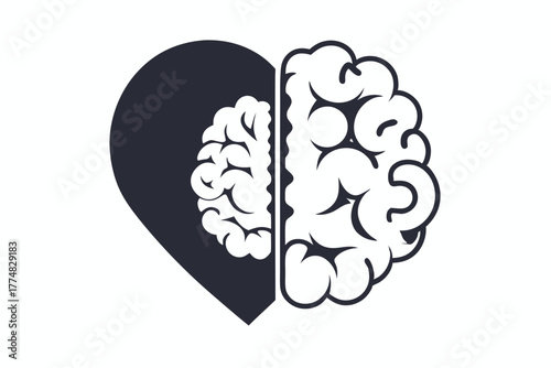 Dark heart featuring a white medical cross floats atop a human brain with aura dots