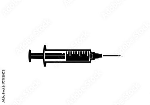 Black and white illustration of a medical syringe generative ai