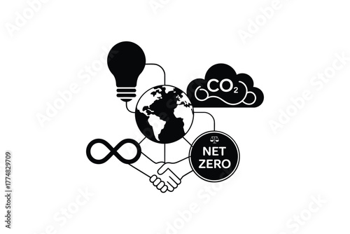 Net zero sustainability concept with earth and infinity symbol
