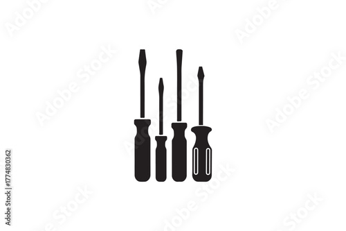 Flathead Screwdriver vector silhouettes black image.   .eps