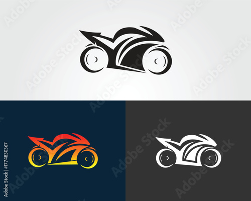 Stylized motorcycle logo in vector template black white and gradient orange yellow bike vehicle