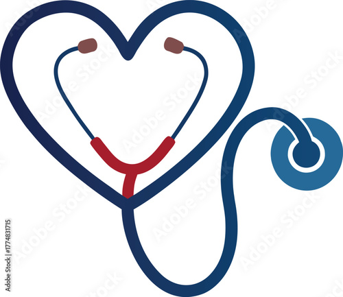 A heartshaped stethoscope logo symbolizing healthcare, cardiology, and medical wellness, representing care, diagnosis, and the importance of heart health