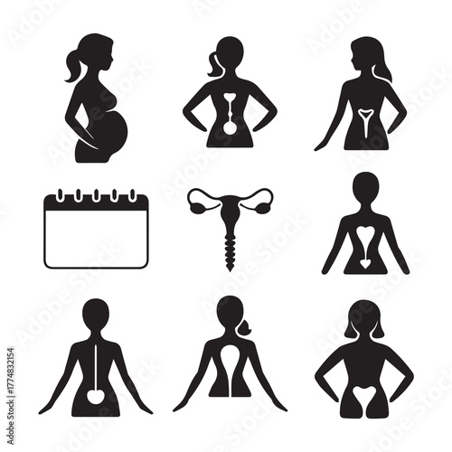 Women's Reproductive Health and Gynecology Vector Icon Set