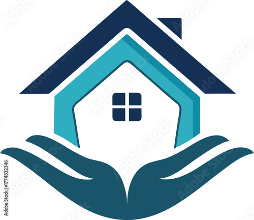 A house in hands logo symbolizing care, protection, and real estate services, ideal for housing, insurance, and community support organizations