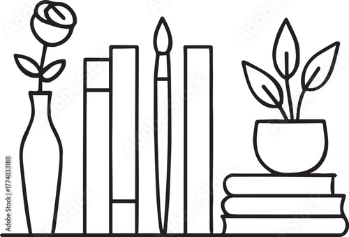 Books and Plant Silhouettes – Minimalist Clipart Pack

