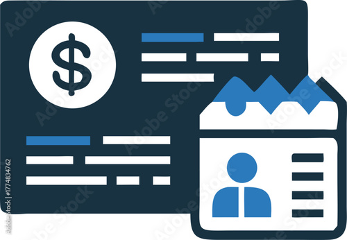 Digital investment platform showcases a dollar sign and user profile data charts on screen