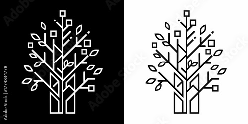 Modern technology tree icon, digital growth concept, scalable graphic for innovation and sustainability, binary future