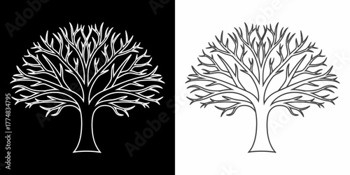 Stylized tree design showcasing duality with contrasting monochrome tree silhouettes for branding and design versatility