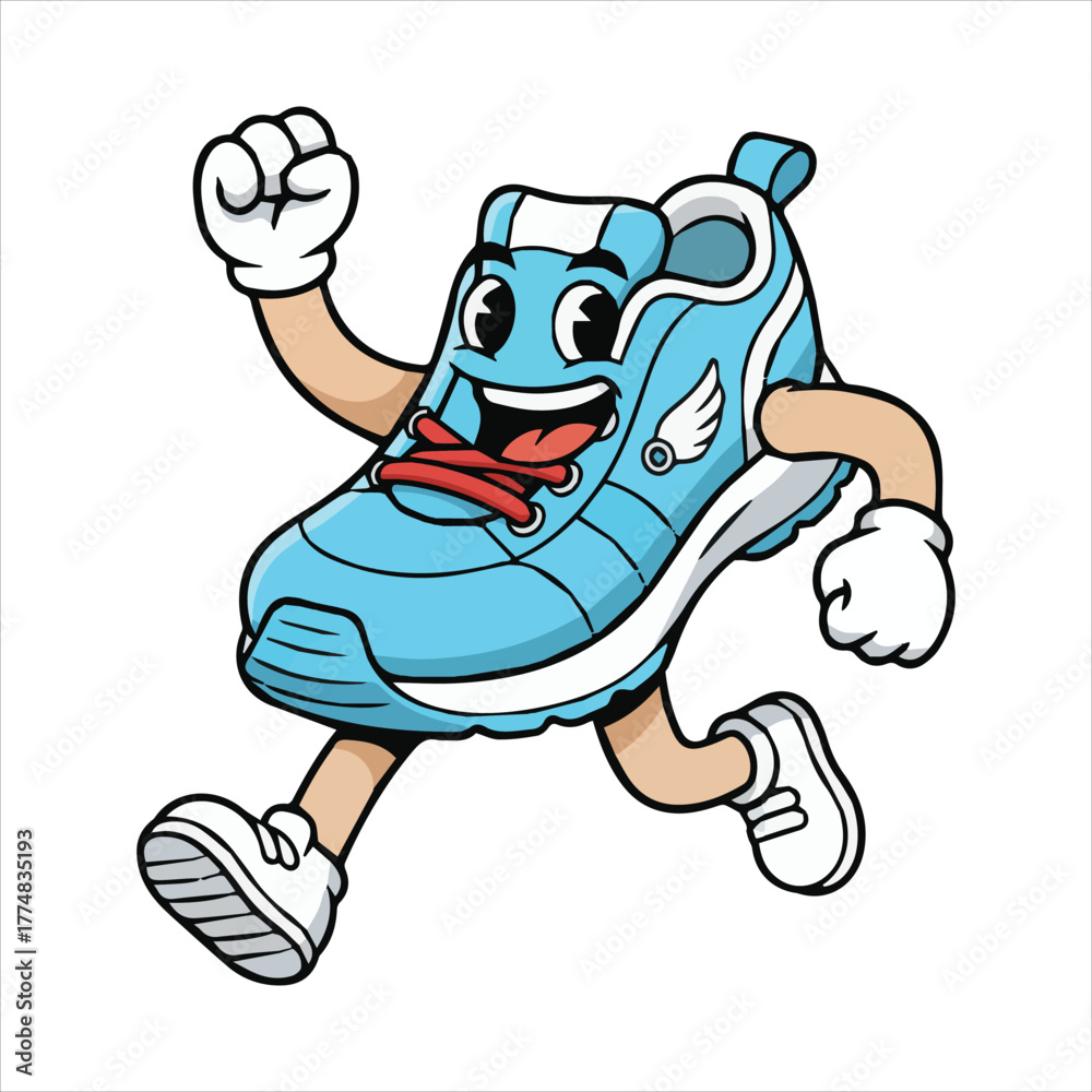 Obraz premium Happy Cartoon Running Shoe Character with Wings