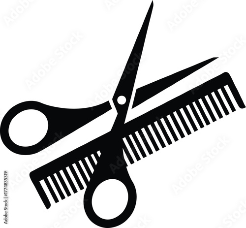 Black silhouette of scissors and comb icon for hairdressing and grooming