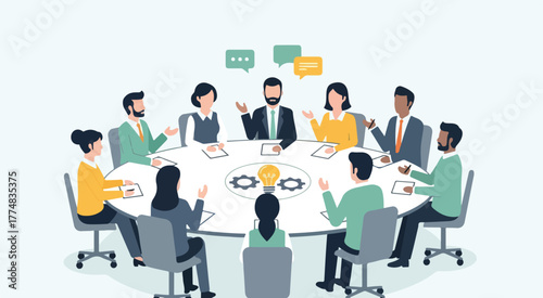 Business meeting brainstorming session teamwork collaboration idea generation discussion round table concept