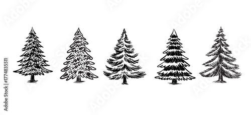 Christmas black trees set on white	
