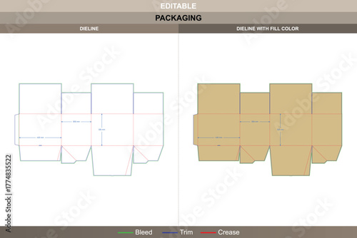 Full overlap slotted top with automatic lock bottom dieline produced using detailed vector control boosting printing precision packaging base automatic die line locks align firmly