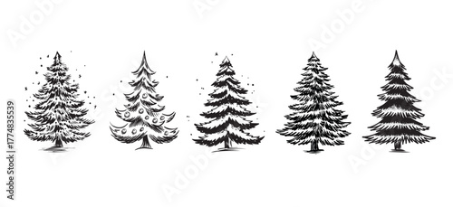Christmas black trees set on white	
