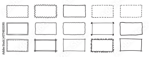 doodle hand drawn rectangle frames set. rectangle shape. Scribble pencil square empty text box. Line border design elements.