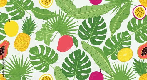 Tropical fruit and leaves pattern design for summer background vector illustration art print 100