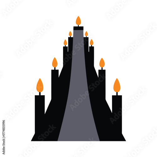 Spooky cemetery pathway lined with eerie trees and graves