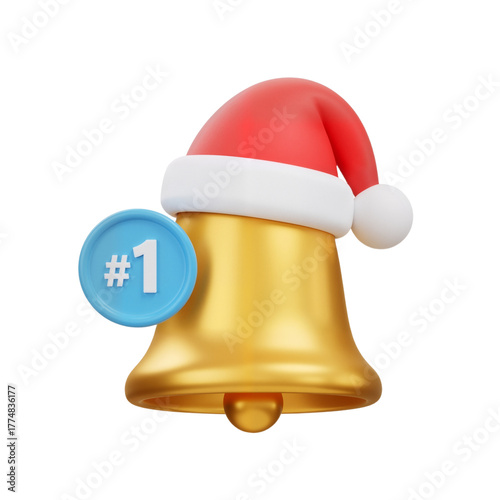 Golden Bell with Santa Hat and 