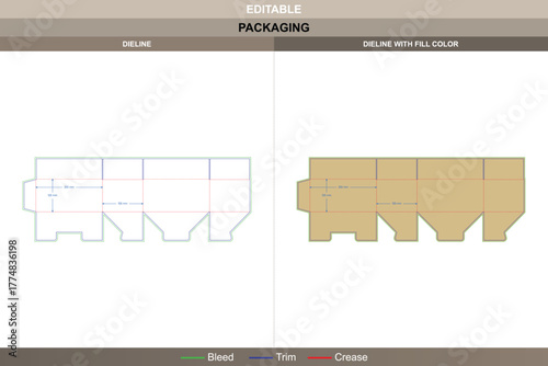 Regular slotted container with snap lock bottom dieline developed by neat vector tracing enhancing printing flow packaging durability snap lock die line secures base stability
