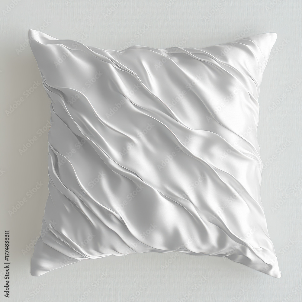 Obraz premium Transparent a luxurious white satin pillow with elegant ruffles and a soft texture perfect for interior design and home decor mockup