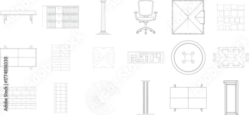 Assortment of architectural sketches and technical drawings
