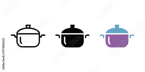 pot vector trio outline solid and colorful lid handles kitchenware