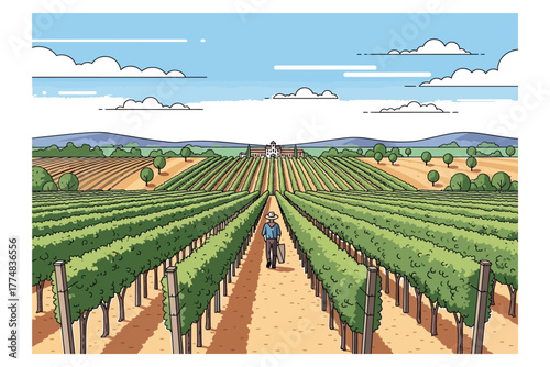 Serenity in the Vineyard — A Farmer Among Rows of Grapevines