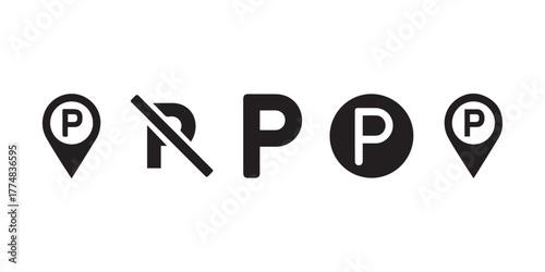 parking bold p and circled p vector icons for map and signage