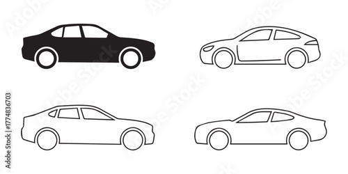 car sedan and hatchback coupe outlines vector collection for designers