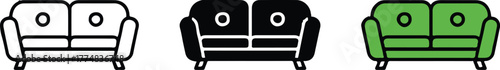 sofa two-seater sofa icon set black outline solid green variant for ui